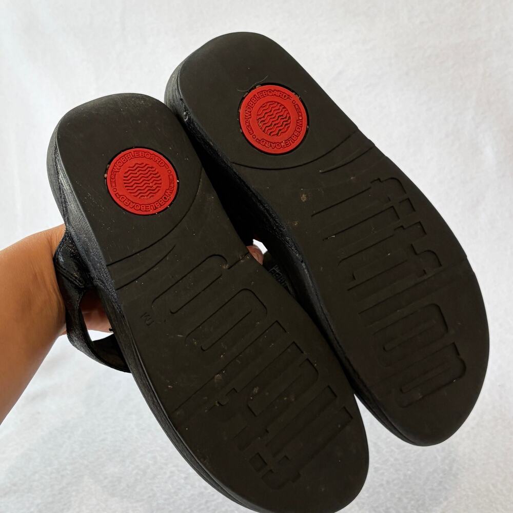 FitFlop Sandals Womens Size 11 Black Shimmer Sparkle Slip On Platform Comfort - Picture 2 of 10